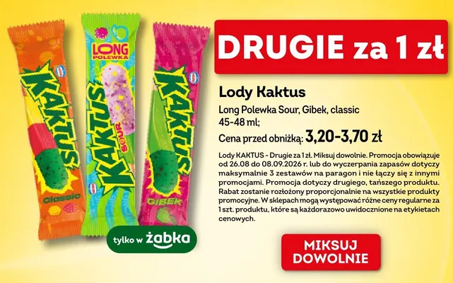 Lody Kaktus Long Polewka Sour promocja w Żabka