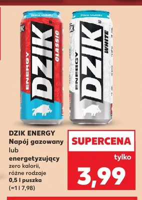 Napój gazowany energetyzujący Dzik Energy White promocja w Kaufland