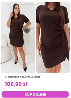 Sukienka klasyczna ModnaKiecka.pl czekoladowa promocja w Modna Kiecka