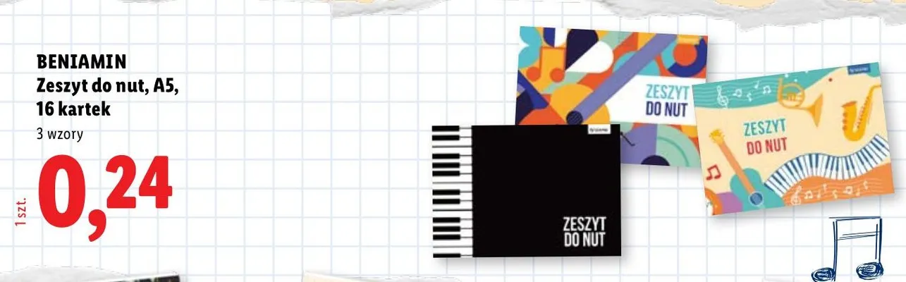 Zeszyt do nut A5 Beniamin 16 kartek promocja w Lidl