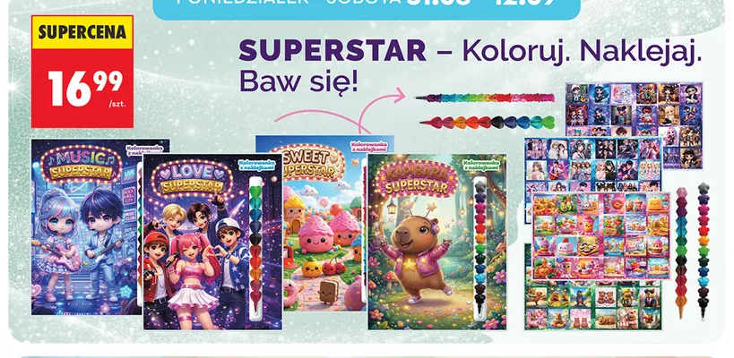 Kolorowanka z naklejkami Superstar Music promocja w Biedronka