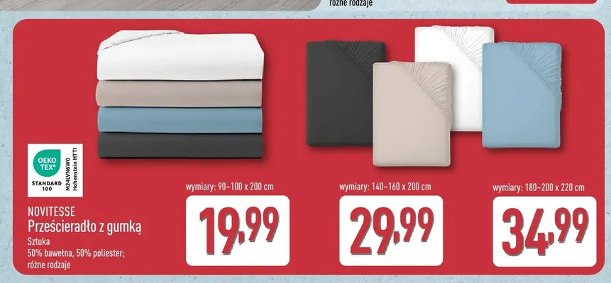Prześcieradło z gumką NOVITESSE 140-160x200 cm promocja w Aldi