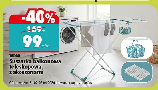Suszarka balkonowa teleskopowa, z akcesoriami promocja w Biedronka