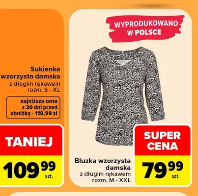 Bluzka wzorzysta damska z długim rękawem promocja w Carrefour