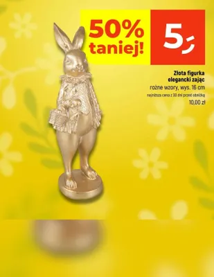 Złota figurka elegancki zając różne wzory wys. 16cm promocja w Dealz