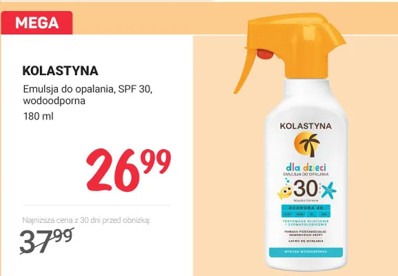 Emulsja do opalania Kolastyna SPF 30 wodoodporna promocja w Rossmann