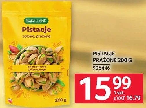 Pistacje prażone Bakalland 200 g promocja w Selgros