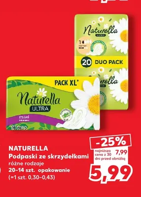 Podpaski ze skrzydełkami Naturella promocja w Kaufland