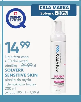 Pianka do mycia i demakijażu twarzy Solverx Sensitive Skin promocja w Super-Pharm