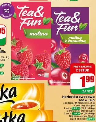 Herbatka owocowa Tea & Fun malina z żurawiną promocja w Dino