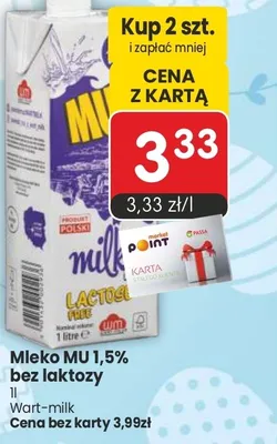 Mleko MU 1,5% bez laktozy promocja w Market Point