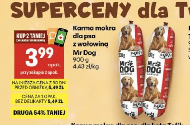 Karma mokra dla psa z wołowiną Mr Dog promocja w Delikatesy Centrum