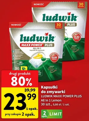 Kapsułki do zmywarki Ludwik Maxx Power Plus All In 1 Lemon promocja w Intermarche