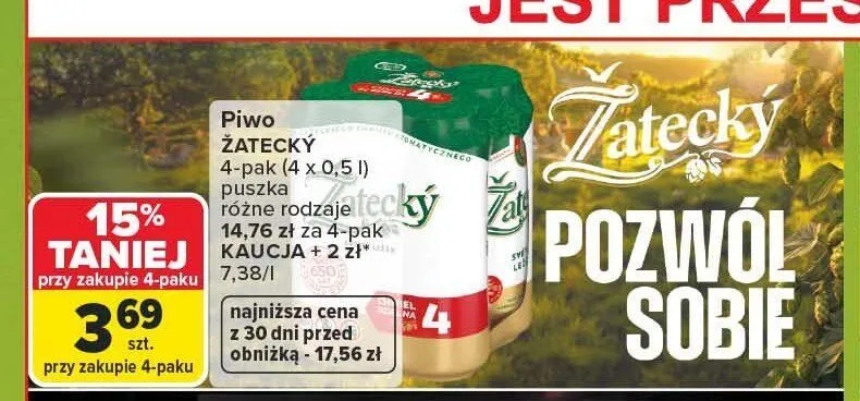 Piwo Žatecký Světlý Ležák 4-pak 500 ml promocja w Carrefour Market