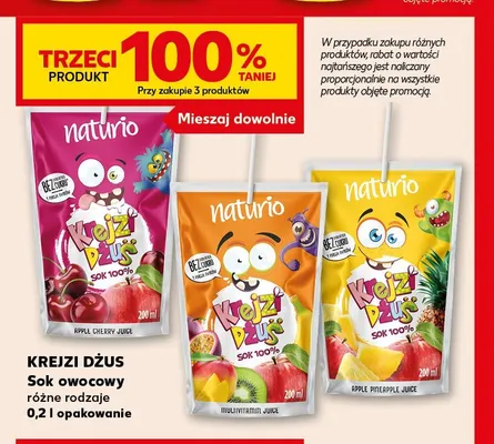 Sok Naturio Krejzi Dżus jabłko ananas 100% promocja w Kaufland