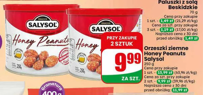Orzeszki ziemne Honey Peanuts Salysol promocja w Dino