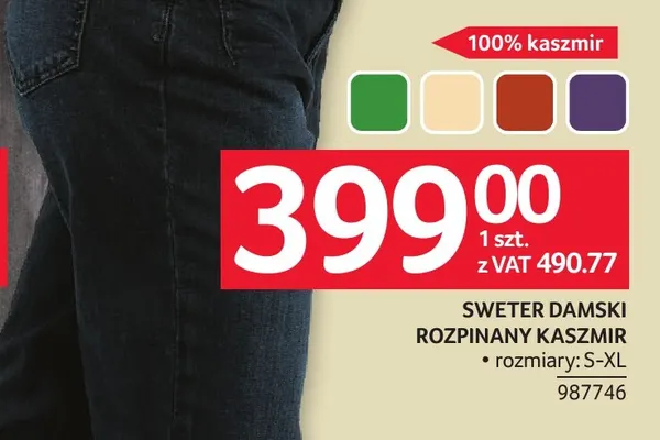 Sweter damski rozpinany kaszmir promocja w Selgros