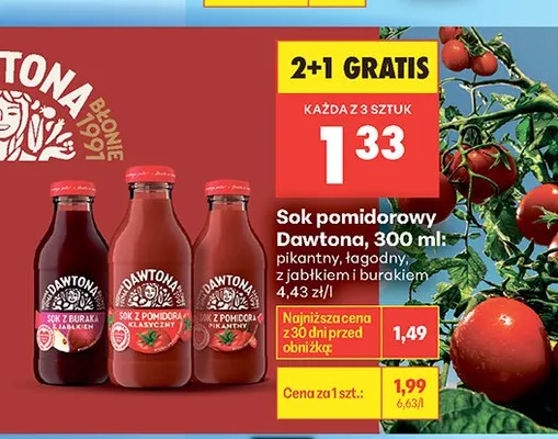 Sok pomidorowy Dawtona z jabłkiem i burakiem promocja w Biedronka