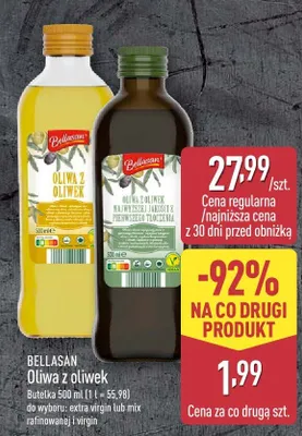 Oliwa z oliwek Bellasan extra virgin lub mix rafinowanej i virgin promocja w Aldi