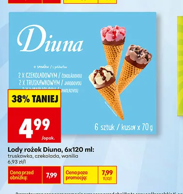 Lody rożek Diuna 6-pak 120 ml promocja w Biedronka