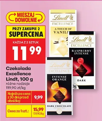 Czekolada Excellence Lindt, różne rodzaje promocja w Biedronka