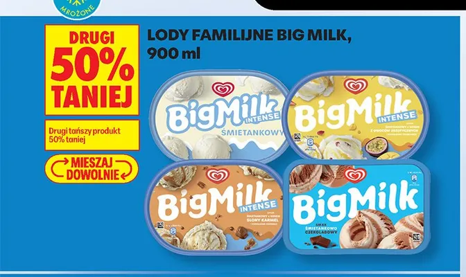 Lody familijne Big Milk Intense śmietankowy promocja w Biedronka