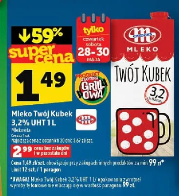 Mleko Twój Kubek 3,2% UHT promocja w TOPAZ