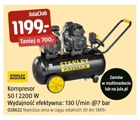 Kompresor STANLEY FATMAX 50l 2200W Wydajność efektywna: 130l/min @7 bar promocja w Jula