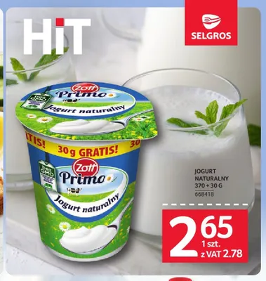 Jogurt naturalny Zott Primo promocja w Selgros
