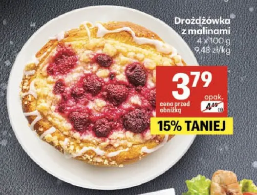 Drożdżówka z malinami 4-pak promocja w Delikatesy Centrum