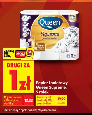 Papier toaletowy Queen Supreme 9-pak promocja w Biedronka