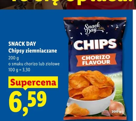 Chipsy ziemniaczane o smaku chorizo Snack Day promocja w Lidl