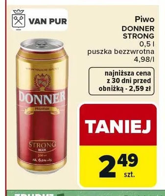 Piwo Donner Strong promocja w Carrefour Market