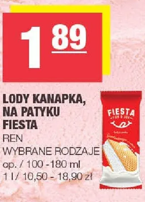 Lody kanapka, na patyku Fiesta promocja w SPAR