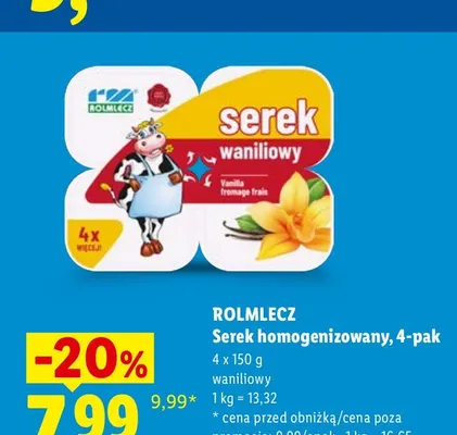 Serek homogenizowany Rolmlecz 4-pak waniliowy promocja w Lidl