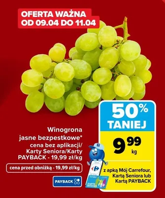 Winogrona jasne bezpestkowe promocja w Carrefour