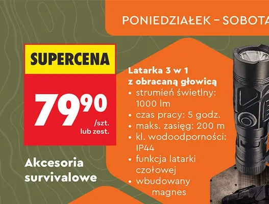 Latarka 3 w 1 z obracaną główicą promocja w Biedronka