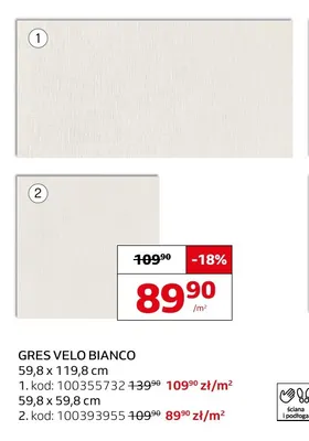 Gres Velo Bianco 59,8x119,8 cm Arte by Tubądzin promocja w Komfort