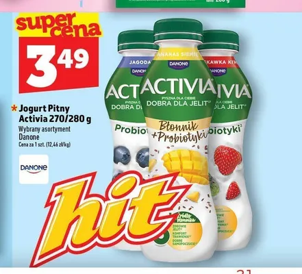 Jogurt pitny Activia o smaku jagodowym promocja w TOPAZ