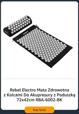 Rebel Electro mata zdrowotna z kolcami do akupresury z poduszką 72x42 cm RBA-6002-BK promocja w Amazon