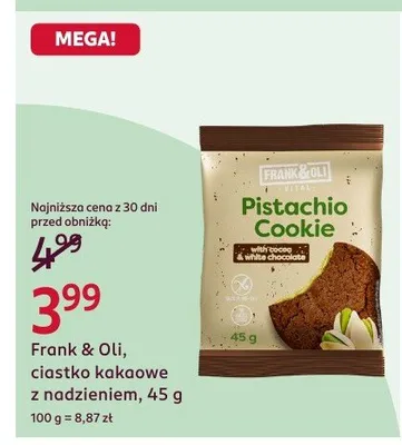 Ciastko kakaowe z nadzieniem Frank & Oli Pistachio Cookie promocja w Rossmann