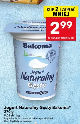Jogurt Naturalny Gęsty Bakoma promocja w LEWIATAN