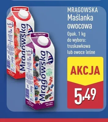 Maślanka owocowa Mrągowska truskawkowa promocja w Aldi