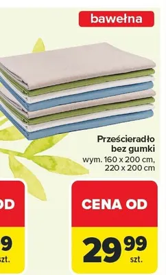 Prześcieradło bez gumki wym. 160 x 200 cm, 220 x 200 cm promocja w Carrefour