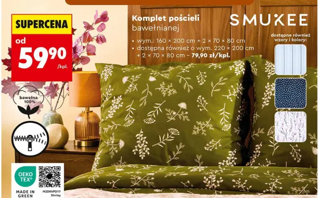 Komplet pościeli bawełnianej Smukee 220x200 cm promocja w Biedronka