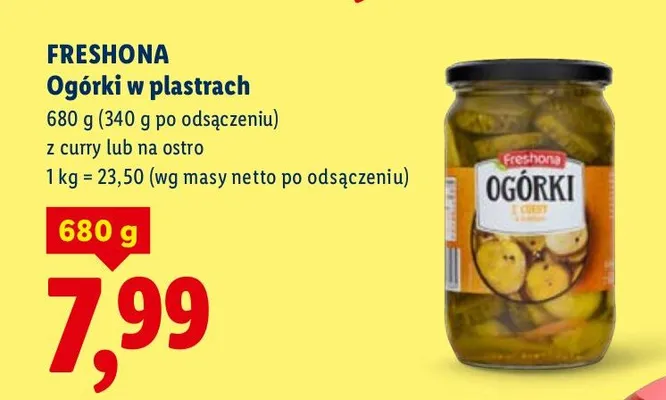 Ogórki w plastrach z curry promocja w Lidl