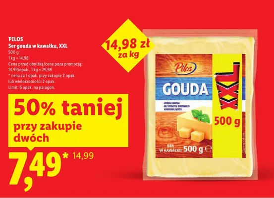 Ser gouda w kawałku XXL Pilos promocja w Lidl