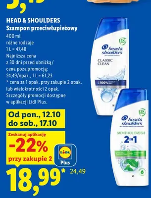 Szampon przeciwłupieżowy Head & Shoulders Classic Clean promocja w Lidl