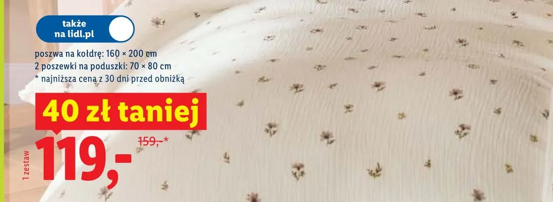 Pościel z bawełny muślinowej Livarno poszwa na kołdrę 160x200cm 2 poszewki na poduszki 70x80cm promocja w Lidl