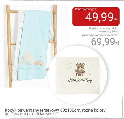 Kocyk bawełniany jerseyowy Hello Little Baby 80x100cm promocja w Smyk